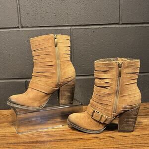Naughty Monkey Fa So La Brown Stacked Leather Ankle Western Boots Women’s 9